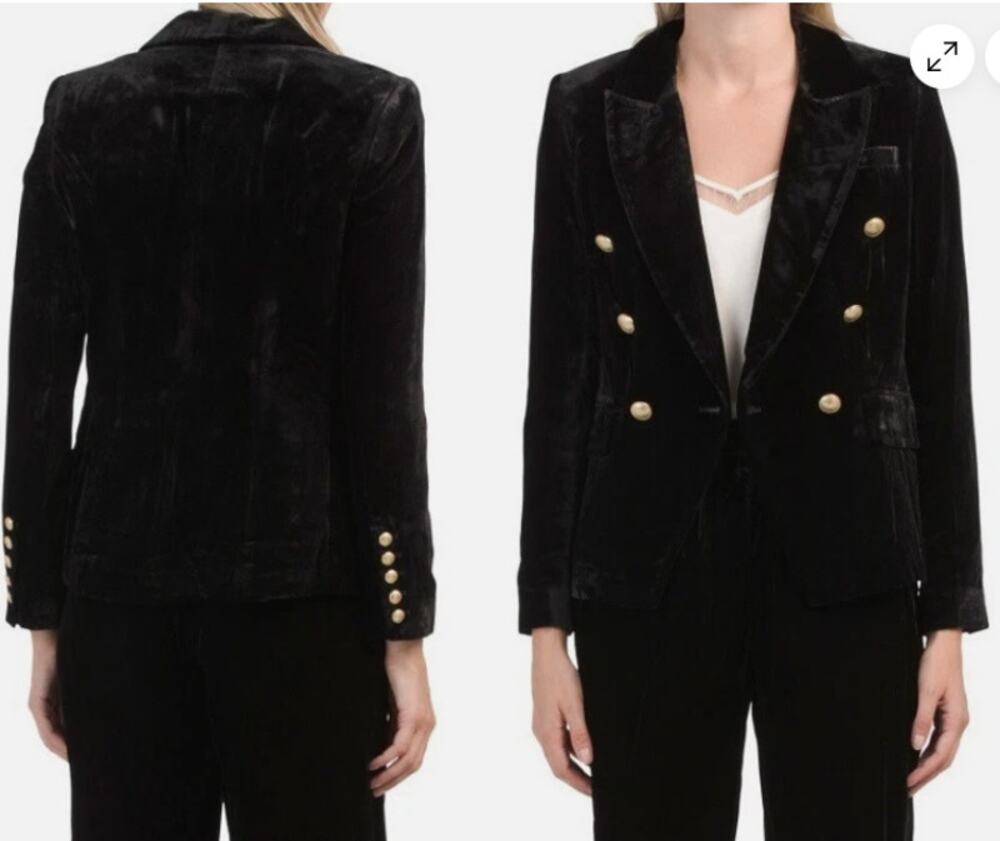 House of Harlow Black Velvet Double Breasted Gold Button Blazer Small Academia